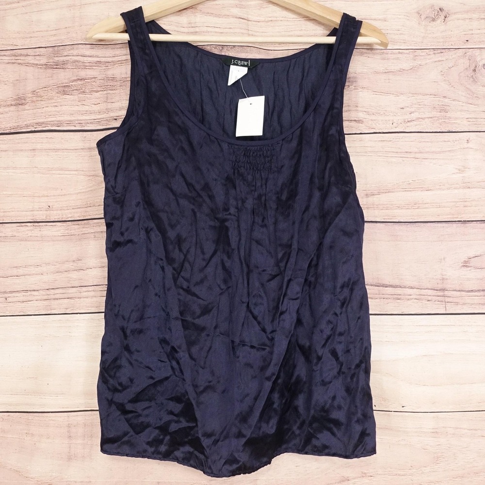 New! J.Crew Tank Womens 8 Navy‎ Silk Blend Scoop Neck Side Zip Camisole